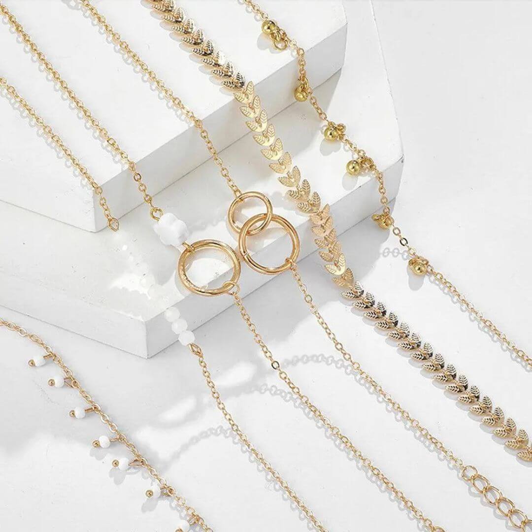 Layered Gold Charm Bracelet Set Diane Jewelry