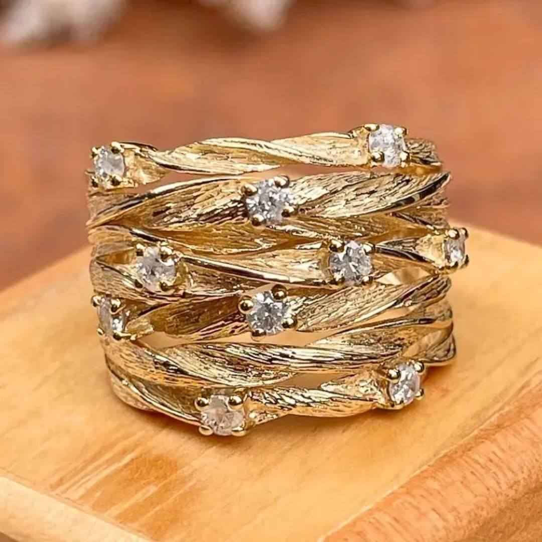 Gold Leaf Wide Band Ring Diane Jewelry