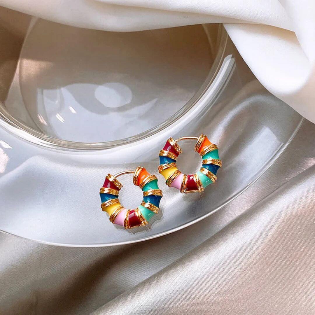 Bold Rainbow Enamel Hoop Earrings - Diane Jewelry