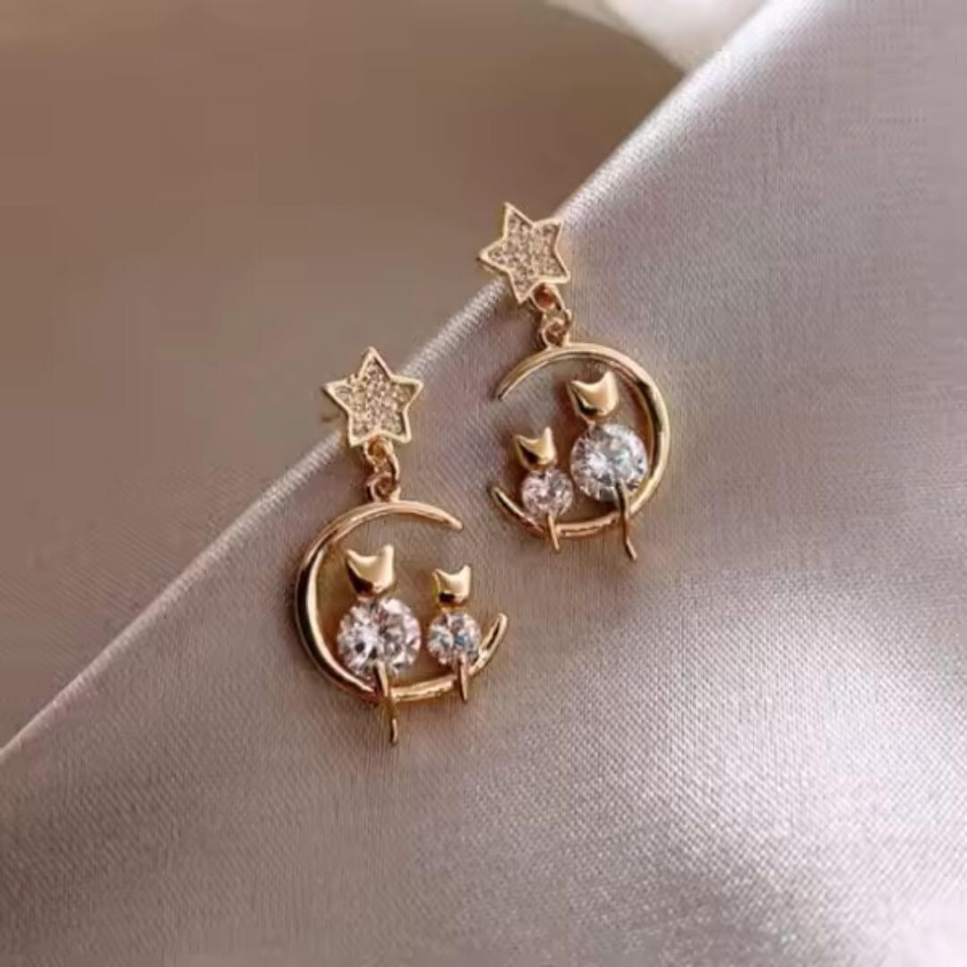 Celestial Cats Moon Drop Earrings - Diane Jewelry