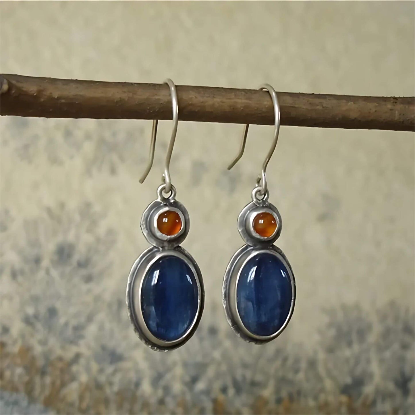 Silver Kyanite Amber Drop Earrings - Diane Jewelry