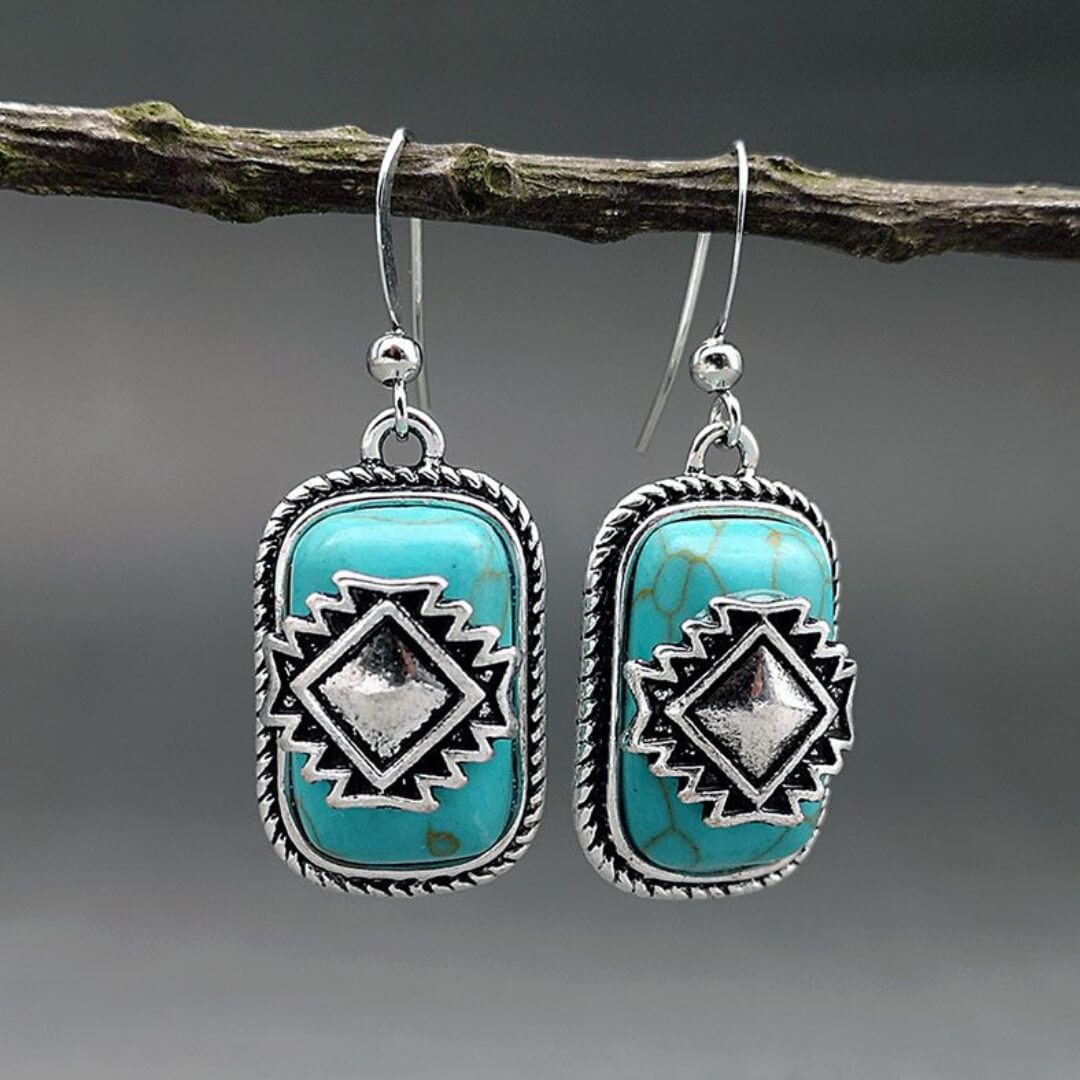 Boho Tribal Turquoise Drop Earrings - Diane Jewelry