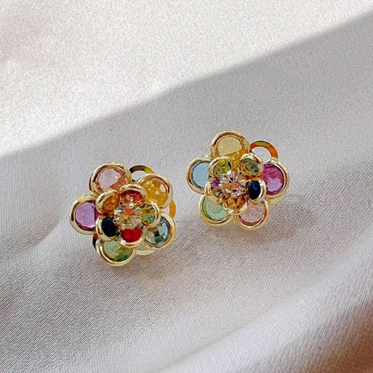 Colorful Crystal Floral Stud Earrings - Diane Jewelry