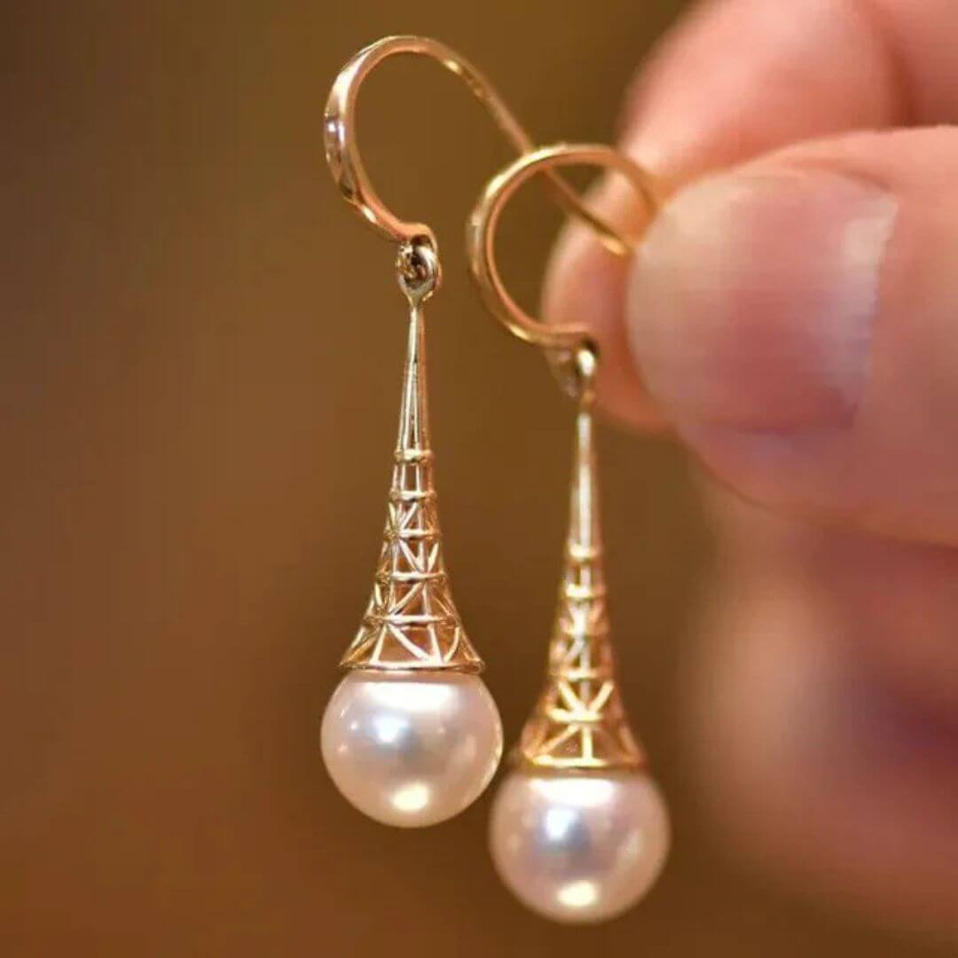 Pearl Eiffel Drop Hook Earrings - Diane Jewelry