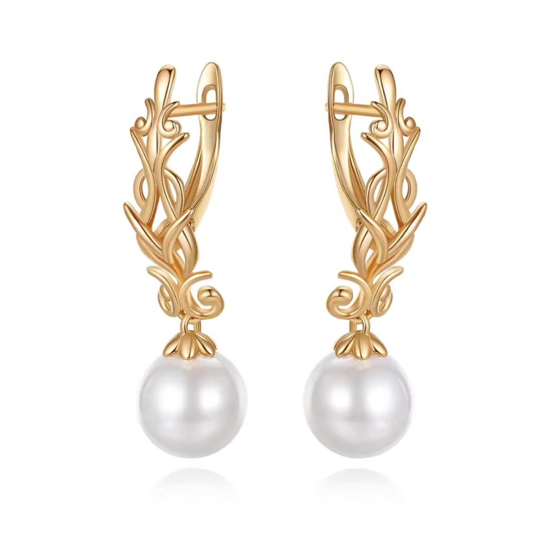 Vintage Pearl Drop Gold Earrings - Diane Jewelry