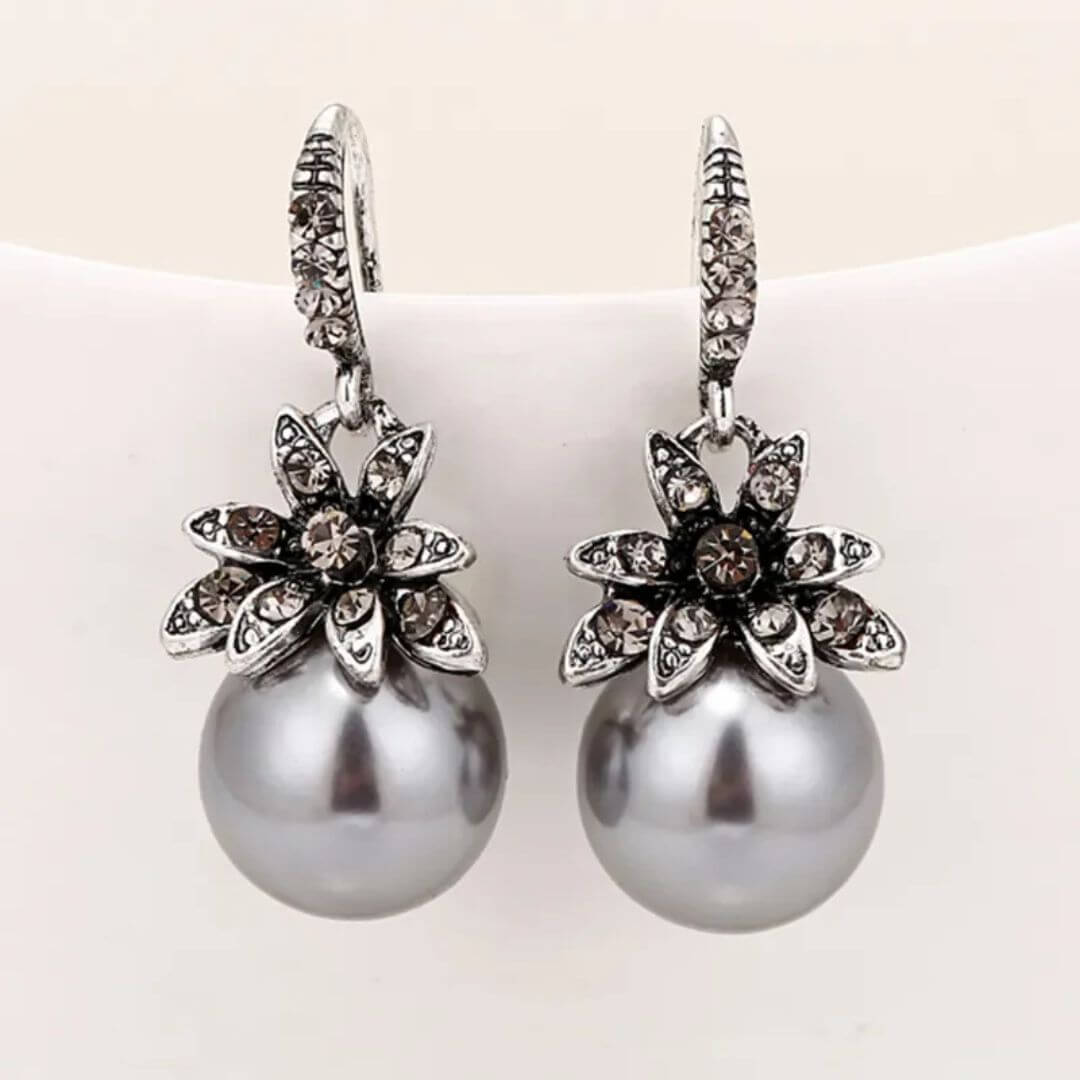 Vintage Pearl Flower Drop Earrings - Diane Jewelry