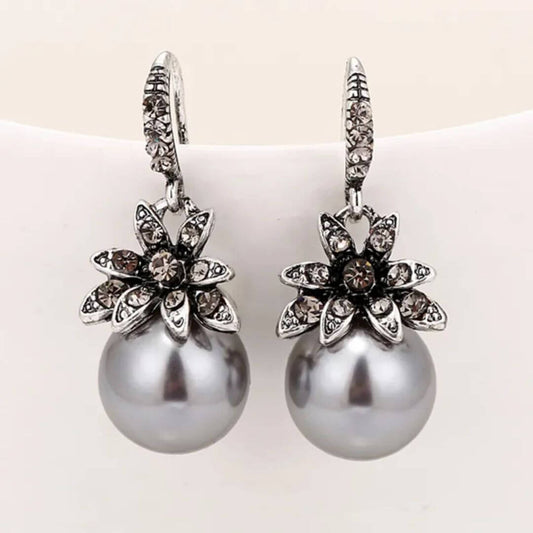 Vintage Pearl Flower Drop Earrings - Diane Jewelry