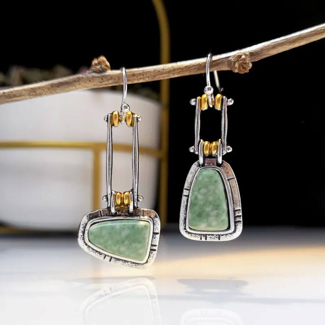 Boho Green Stone Drop Earrings - Diane Jewelry