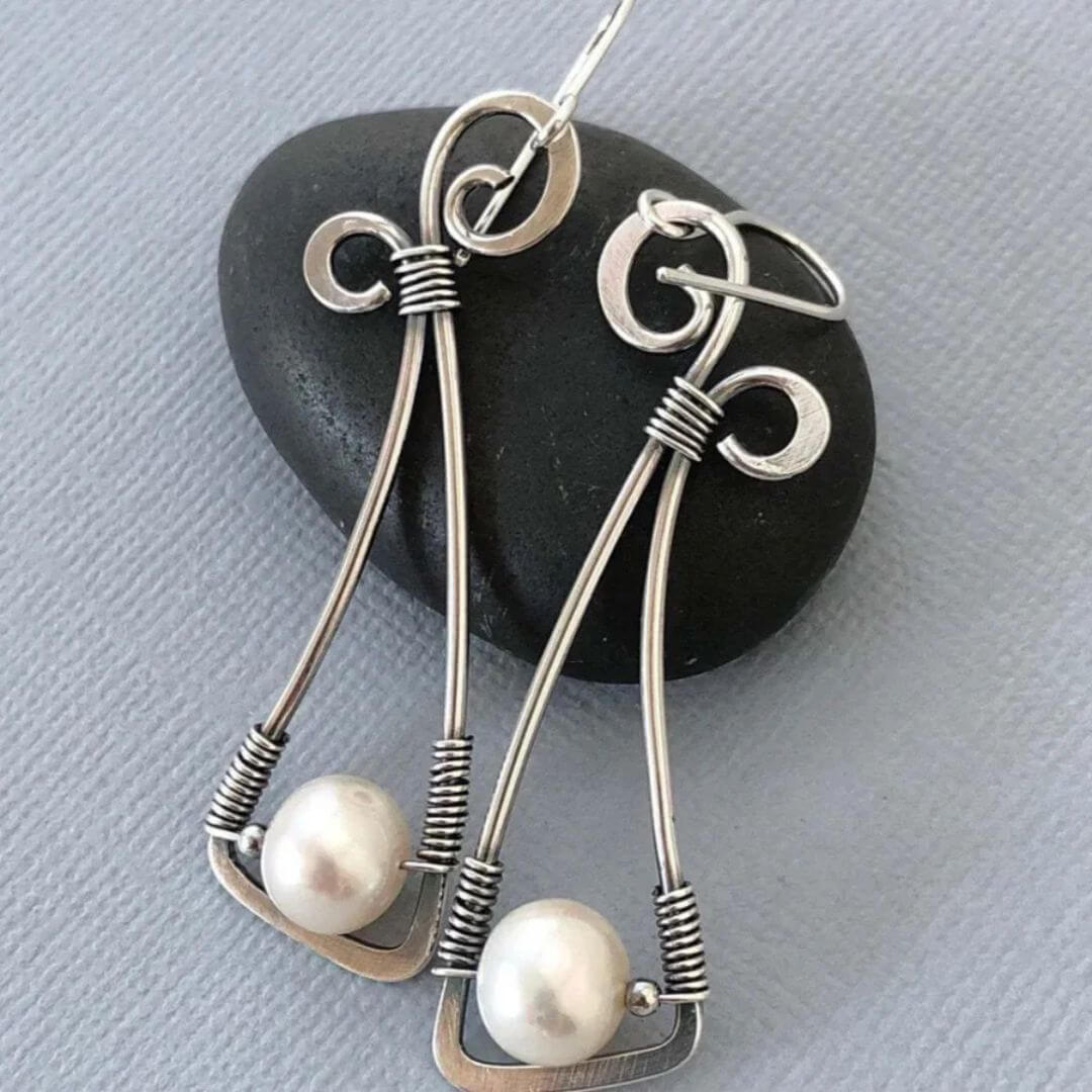 Wire Wrapped Pearl Dangle Earrings - Diane Jewelry