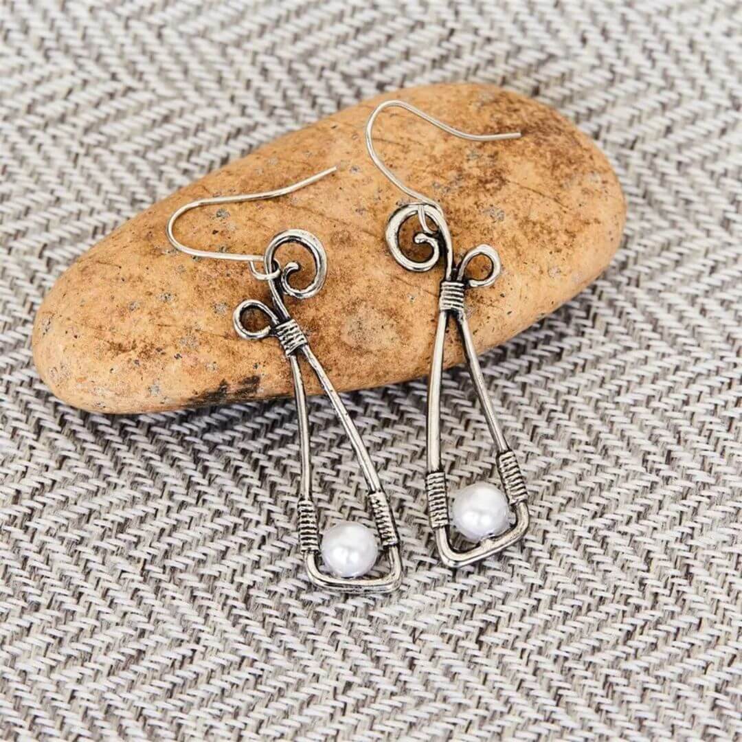 Wire Wrapped Pearl Dangle Earrings - Diane Jewelry