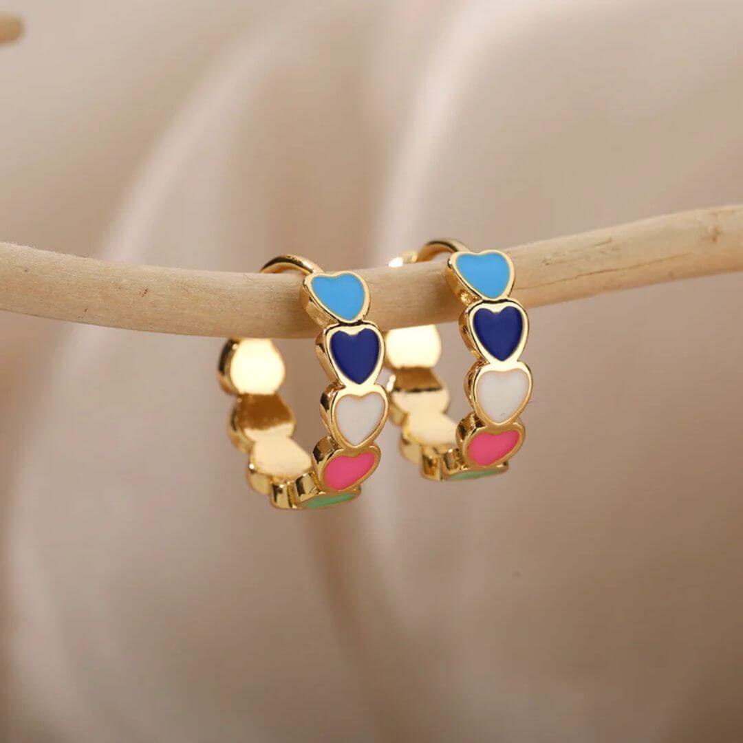 Colorful Heart Enamel Hoop Earrings - Diane Jewelry