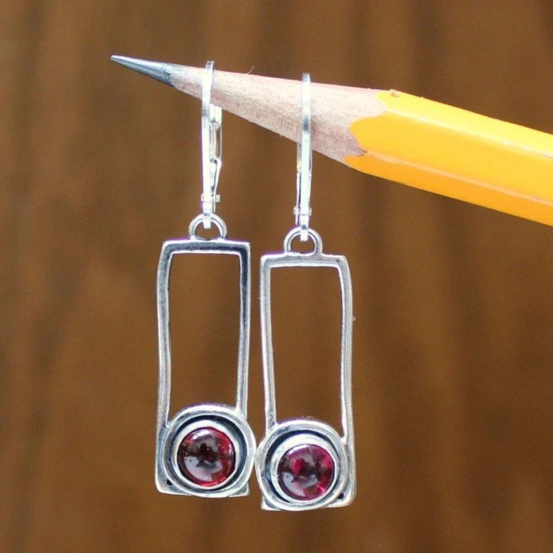 Geometric Garnet Drop Earrings Silver - Diane Jewelry