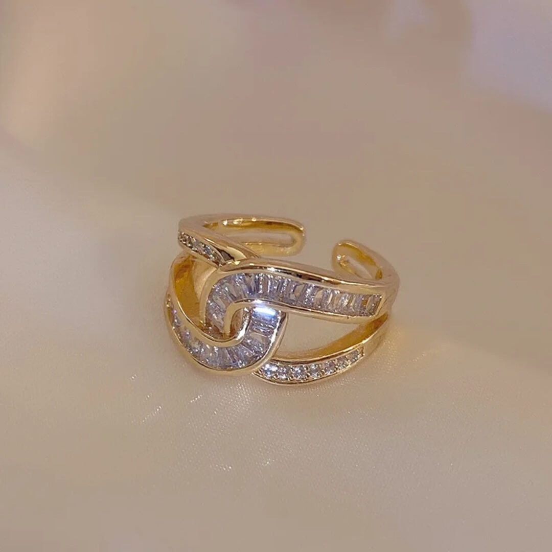 Gold Baguette Crisscross Statement Ring - Diane Jewelry