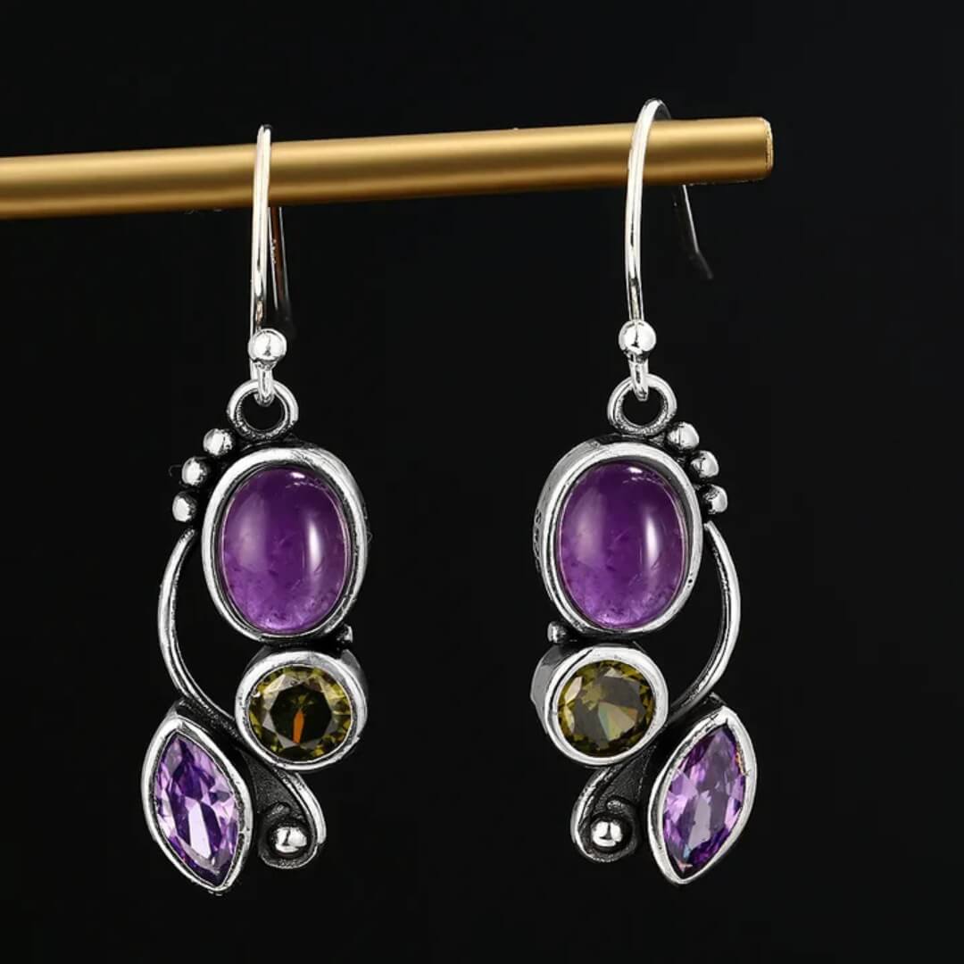 Amethyst Gemstone Vintage Dangle Earrings - Diane Jewelry