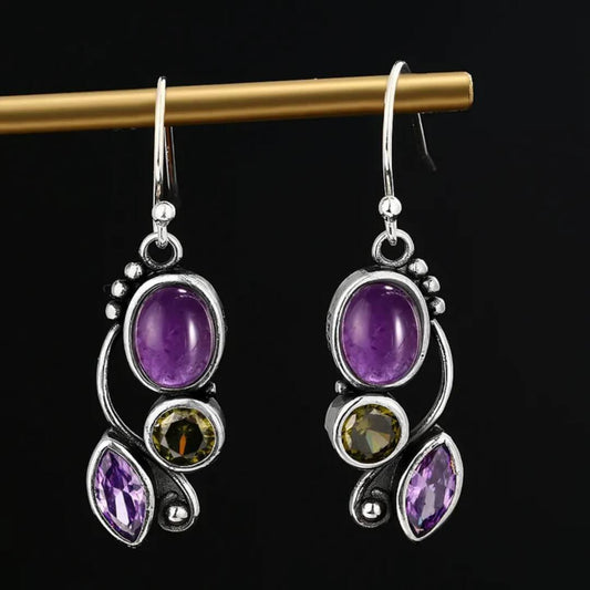 Amethyst Gemstone Vintage Dangle Earrings - Diane Jewelry