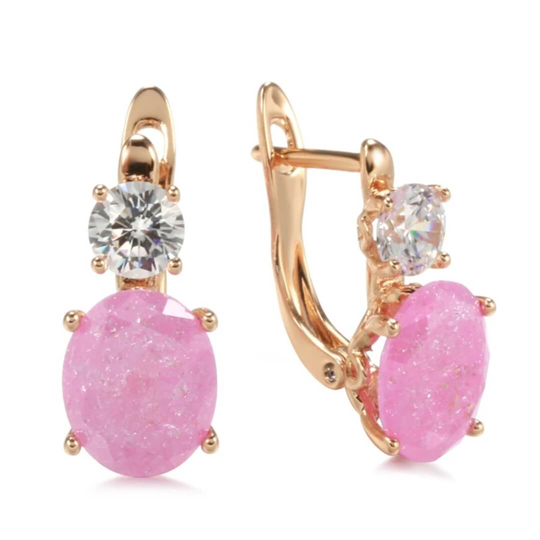 Pink Gemstone Gold Stud Earrings - Diane Jewelry
