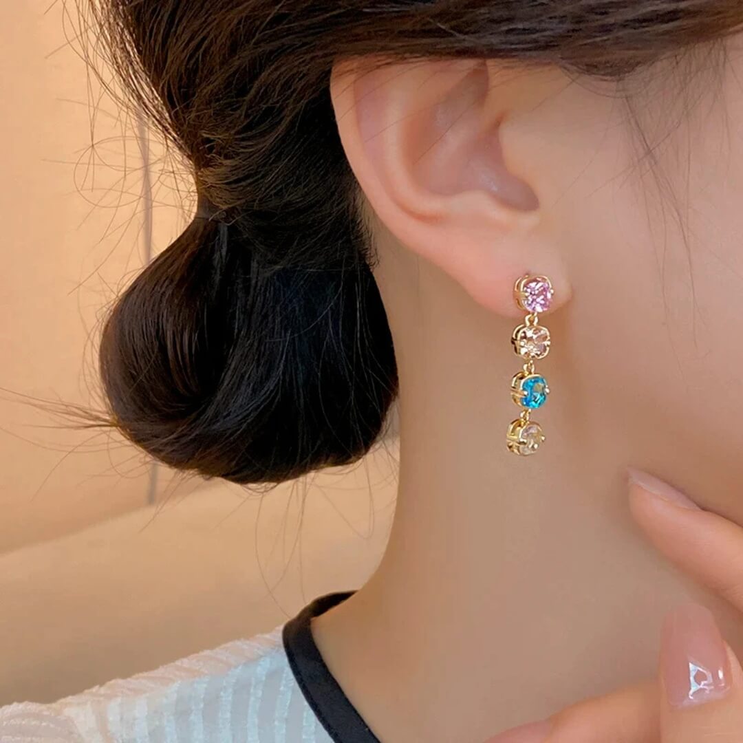 Colorful Gemstone Gold Drop Earrings - Diane Jewelry