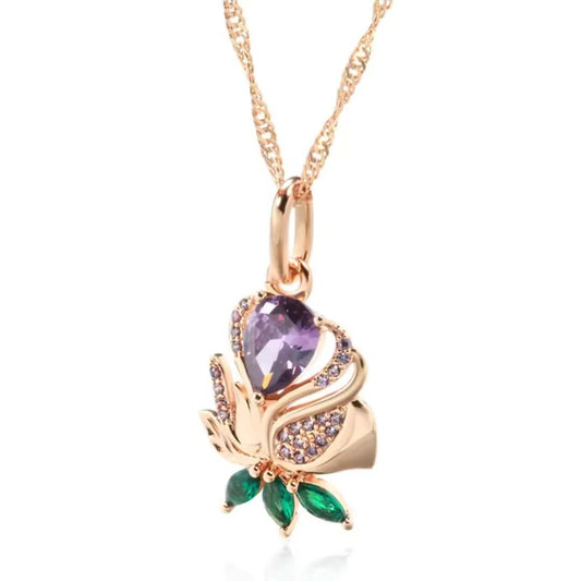 Rose Gold Floral Pendant Necklace - Diane Jewelry