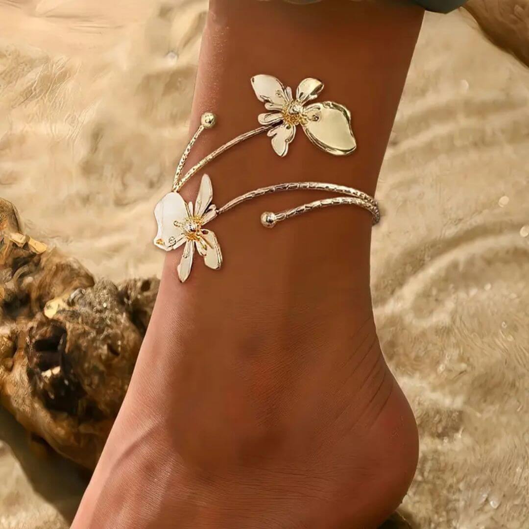 Gold Butterfly Flower Anklet - Diane Jewelry