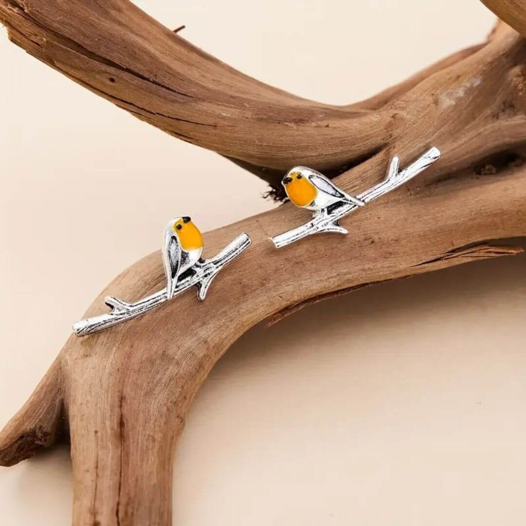 Yellow Robin Bird Stud Earrings - Diane Jewelry
