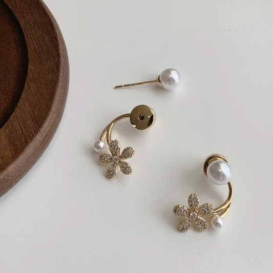 Dainty Pearl Floral Earrings Women - Diane Jewelry