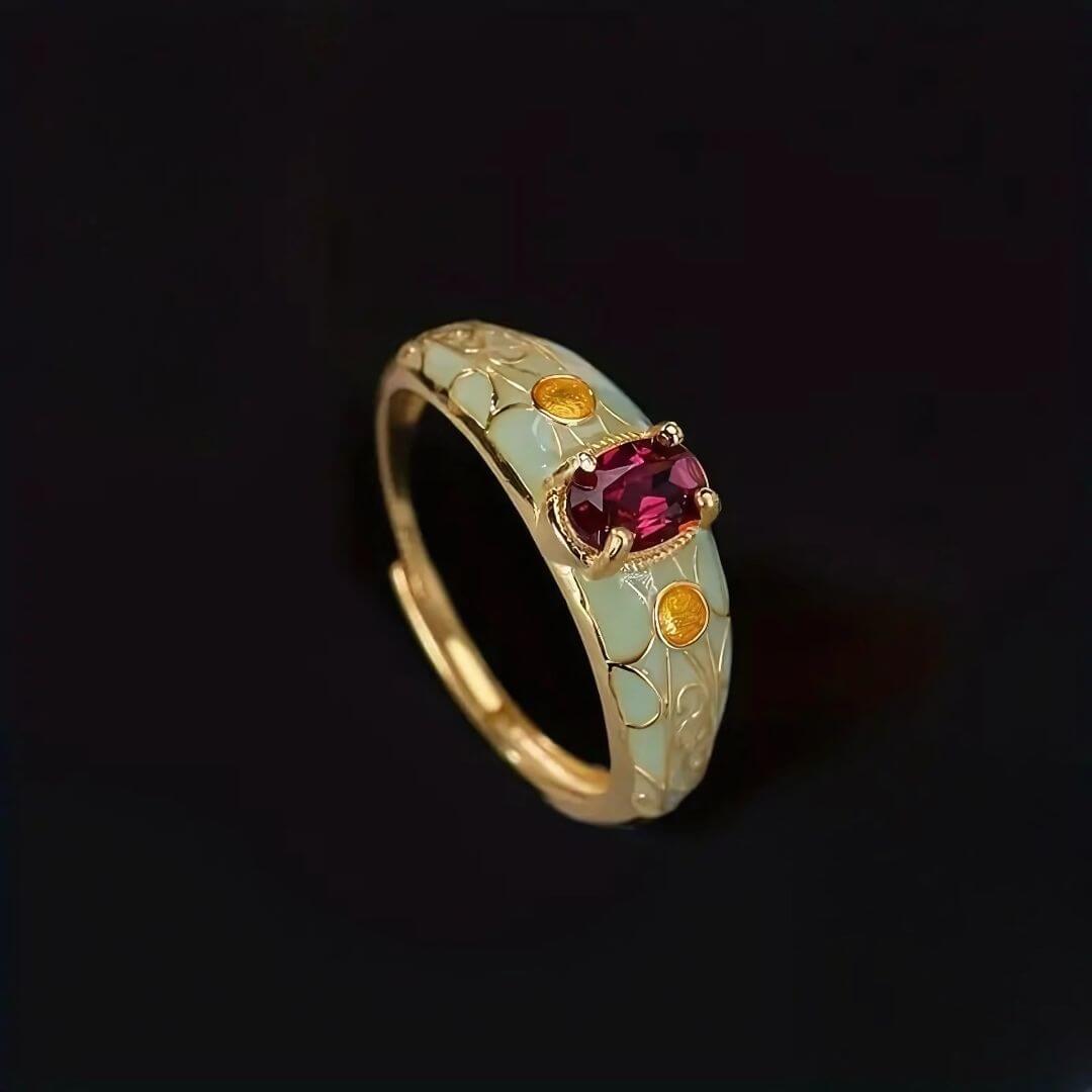 Vintage Enamel Gemstone Ring Silver - Diane Jewelry