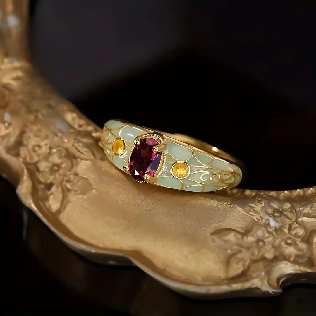Vintage Enamel Gemstone Ring Silver - Diane Jewelry