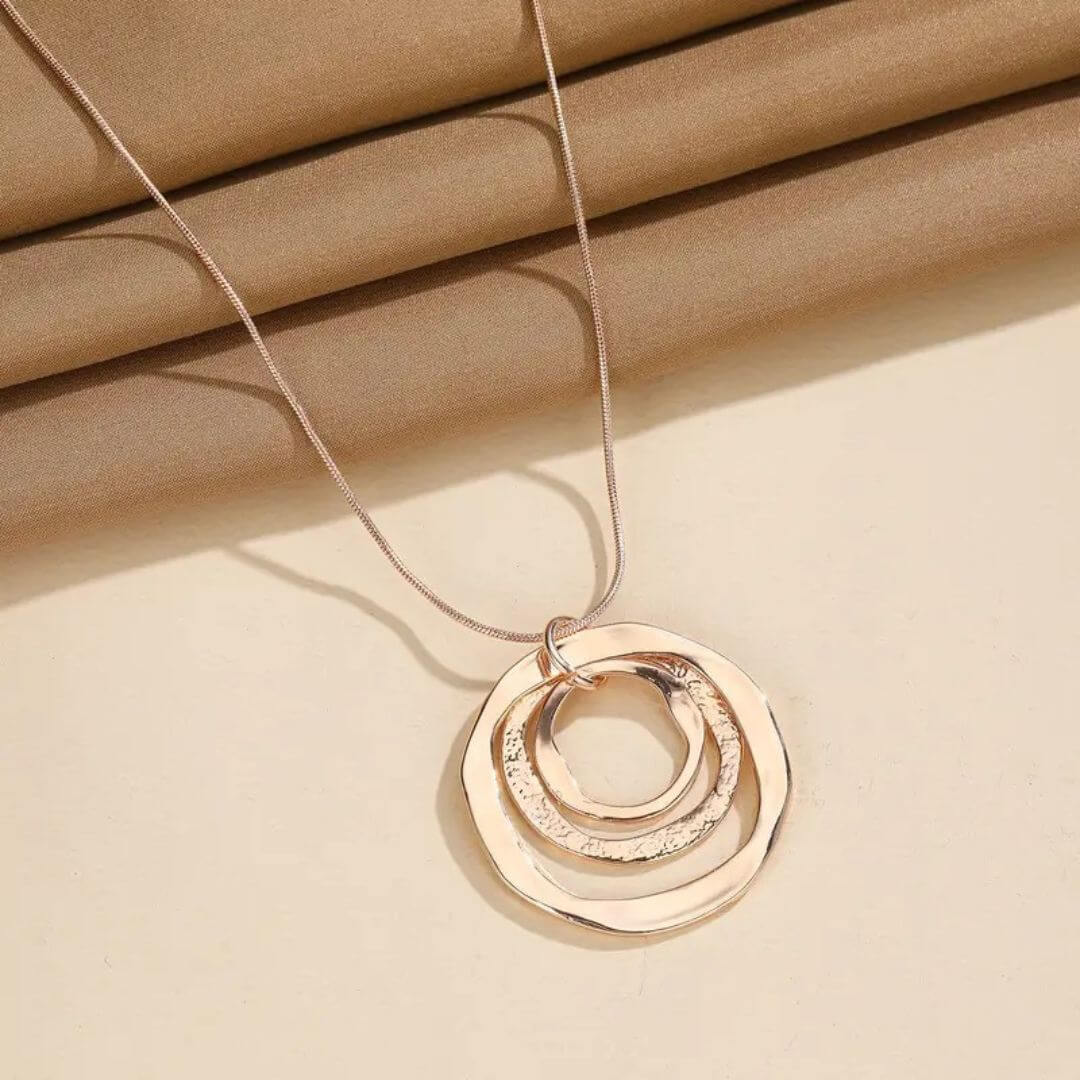 Gold Textured Circle Pendant Necklace - Diane Jewelry