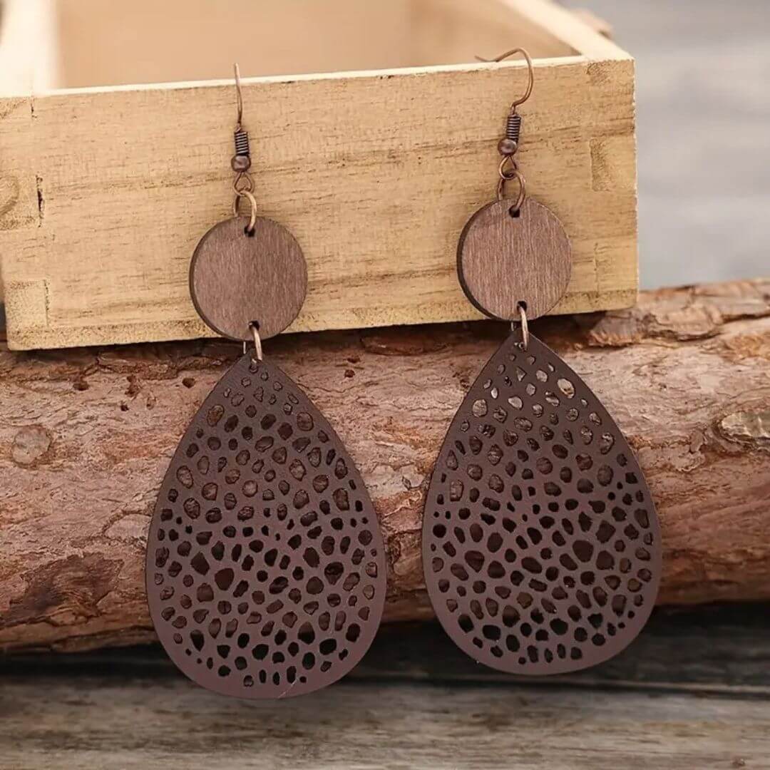 Wooden Teardrop Dangle Earrings Women - Diane Jewelry