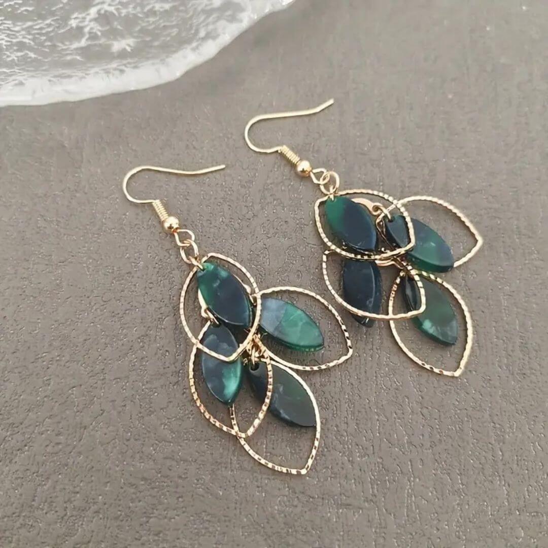 Gold Glitter Leaf Drop Earrings - Diane Jewelry