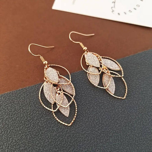 Gold Glitter Leaf Drop Earrings - Diane Jewelry