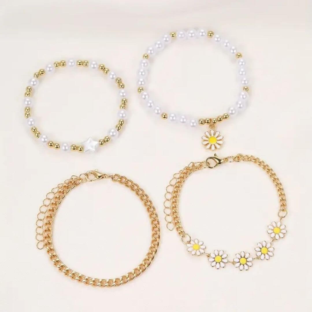 Daisy Pearl Beaded Bracelet Set - Diane Jewelry