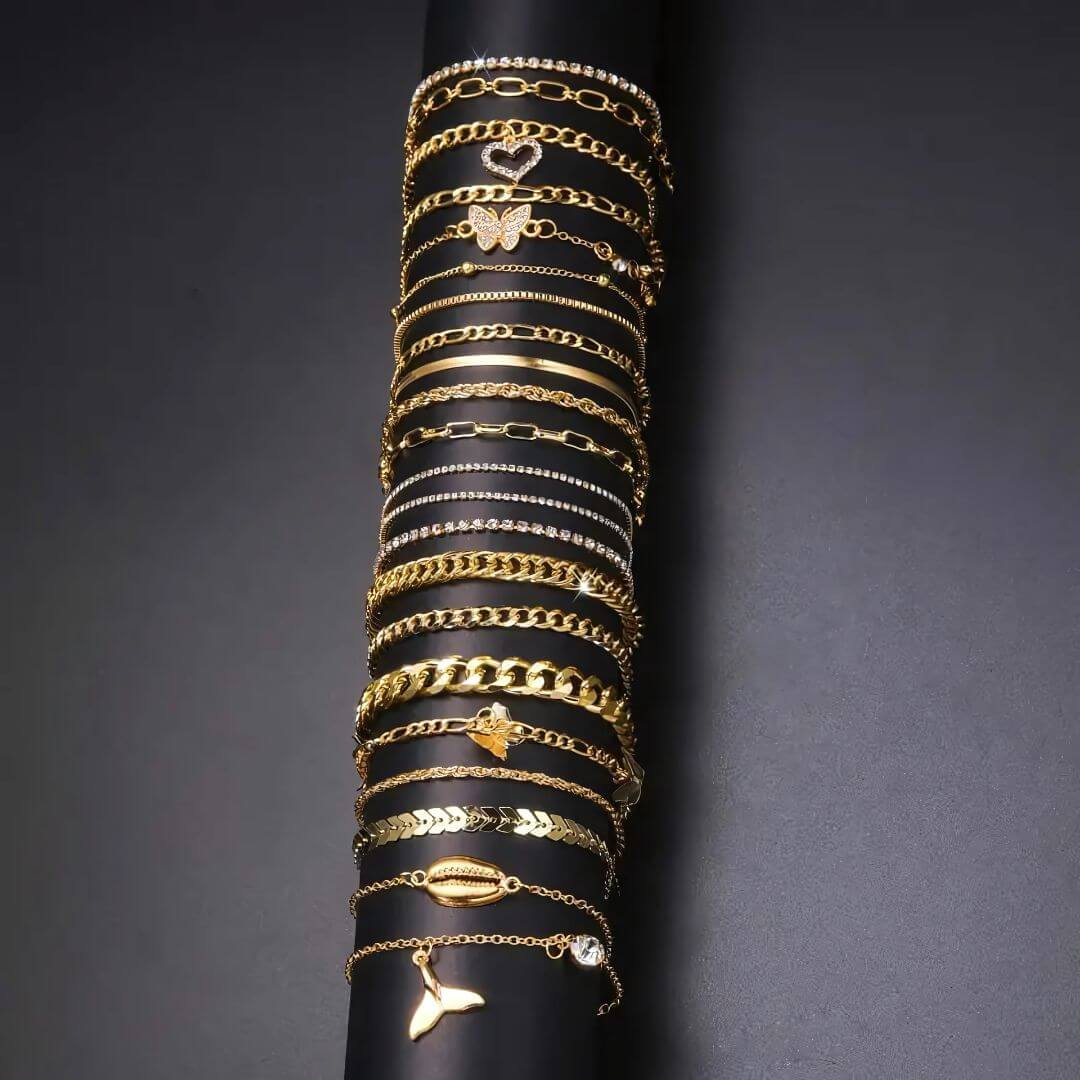 Gold Chain Anklet Set Pack - Diane Jewelry