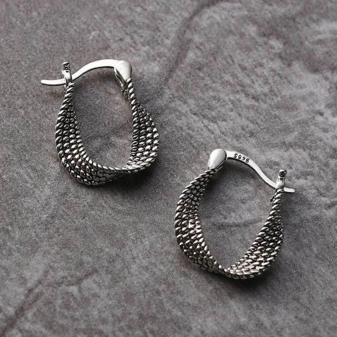 Sterling Silver Snake Texture Earrings - Diane Jewelry