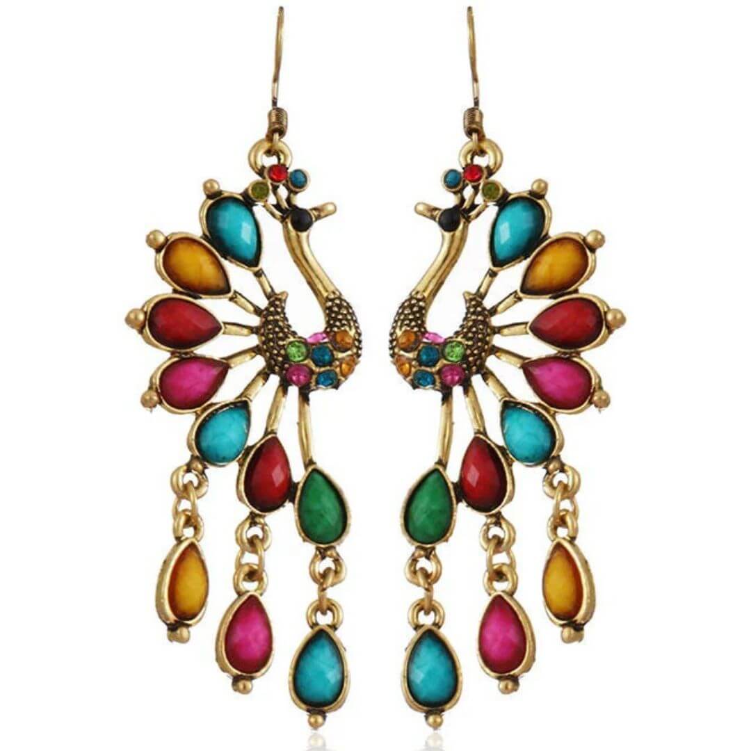 Colorful Peacock Boho Dangle Earrings - Diane Jewelry