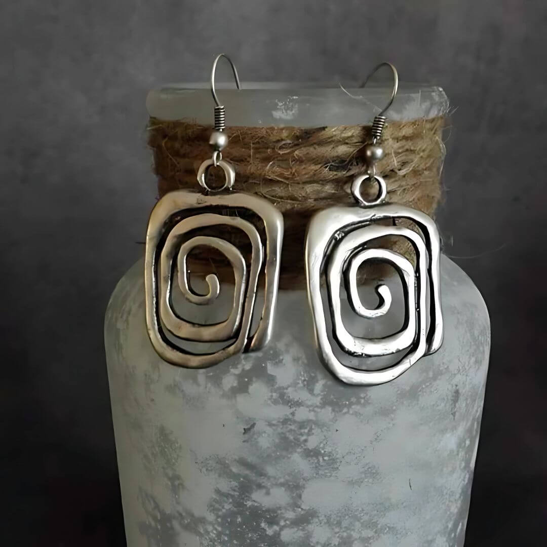 Abstract Silver Spiral Drop Earrings - Diane Jewelry