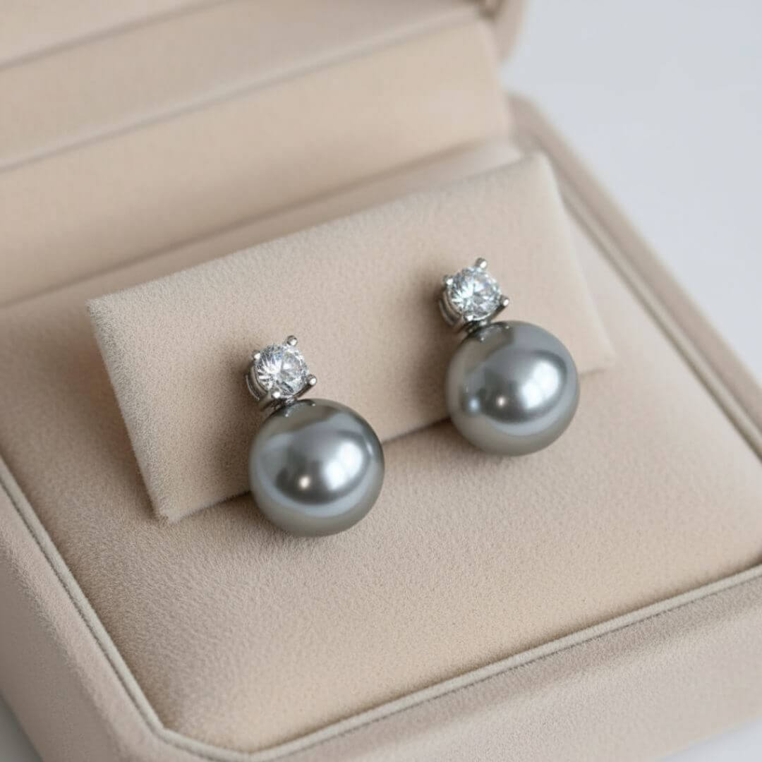 Gray Pearl Stud Drop Earrings Emma & Noah Jewelry
