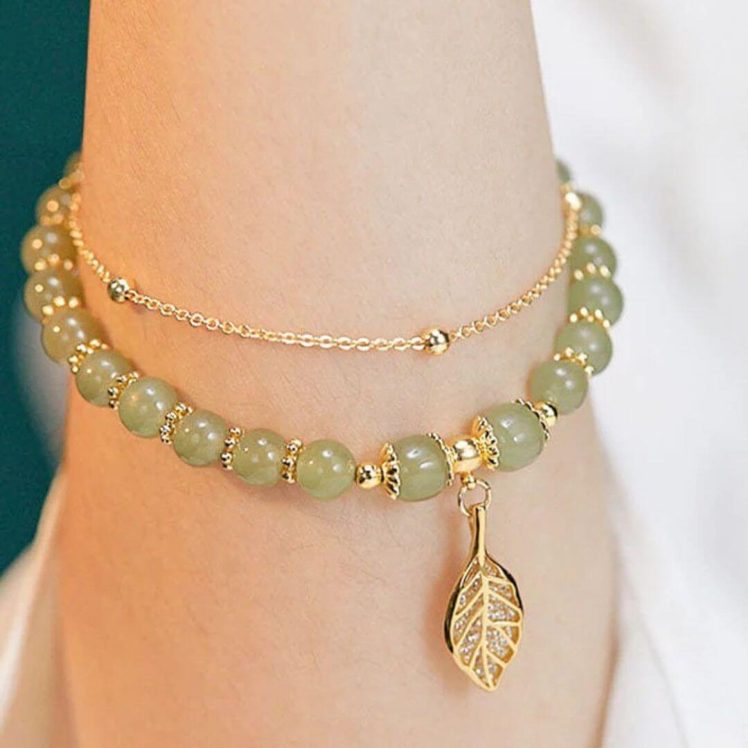Green Stone Gold Chain Bracelet - Diane Jewelry