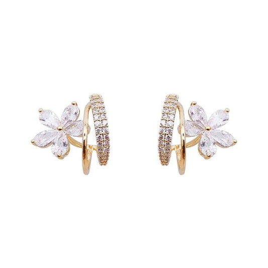 Crystal Flower Gold Hoop Earrings - Diane Jewelry