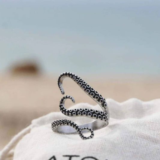 Silver Octopus Tentacle Adjustable Ring - Diane Jewelry