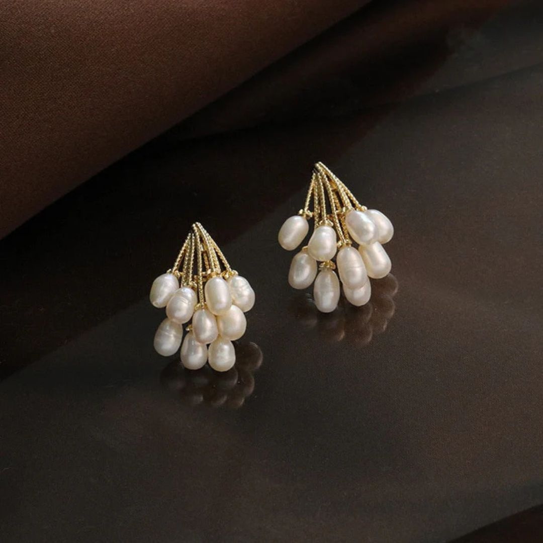 Gold Cluster Baroque Pearl Earrings - Diane Jewelry