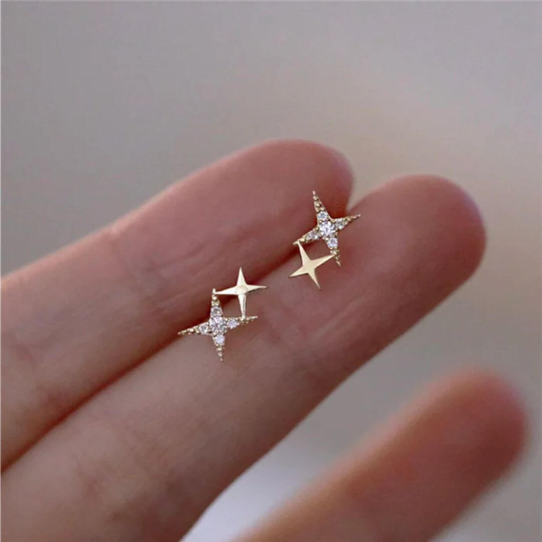 Gold Crystal Star Stud Earrings - Diane Jewelry