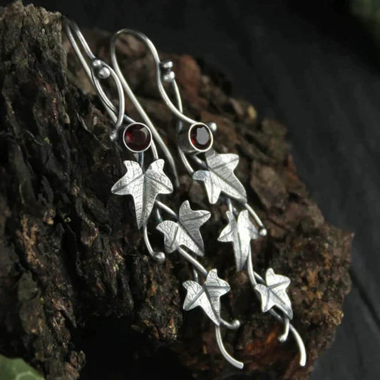 Silver Ivy Leaf Gem Earrings - Diane Jewelry