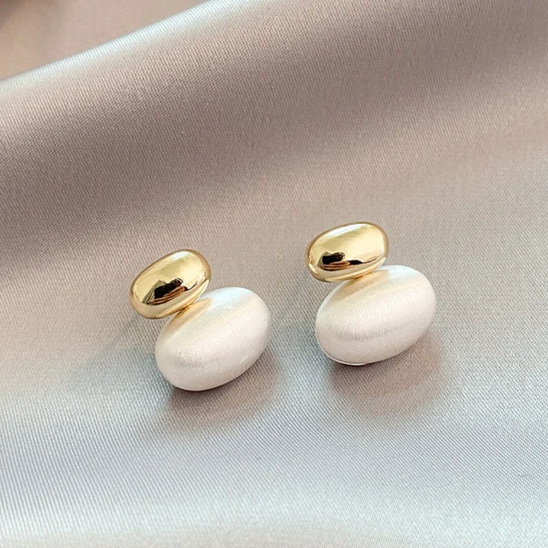 Gold White Oval Stud Earrings - Diane Jewelry