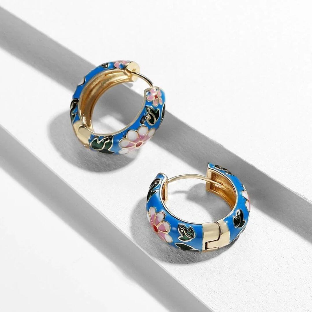 Colorful Floral Enamel Hoop Earrings - Diane Jewelry