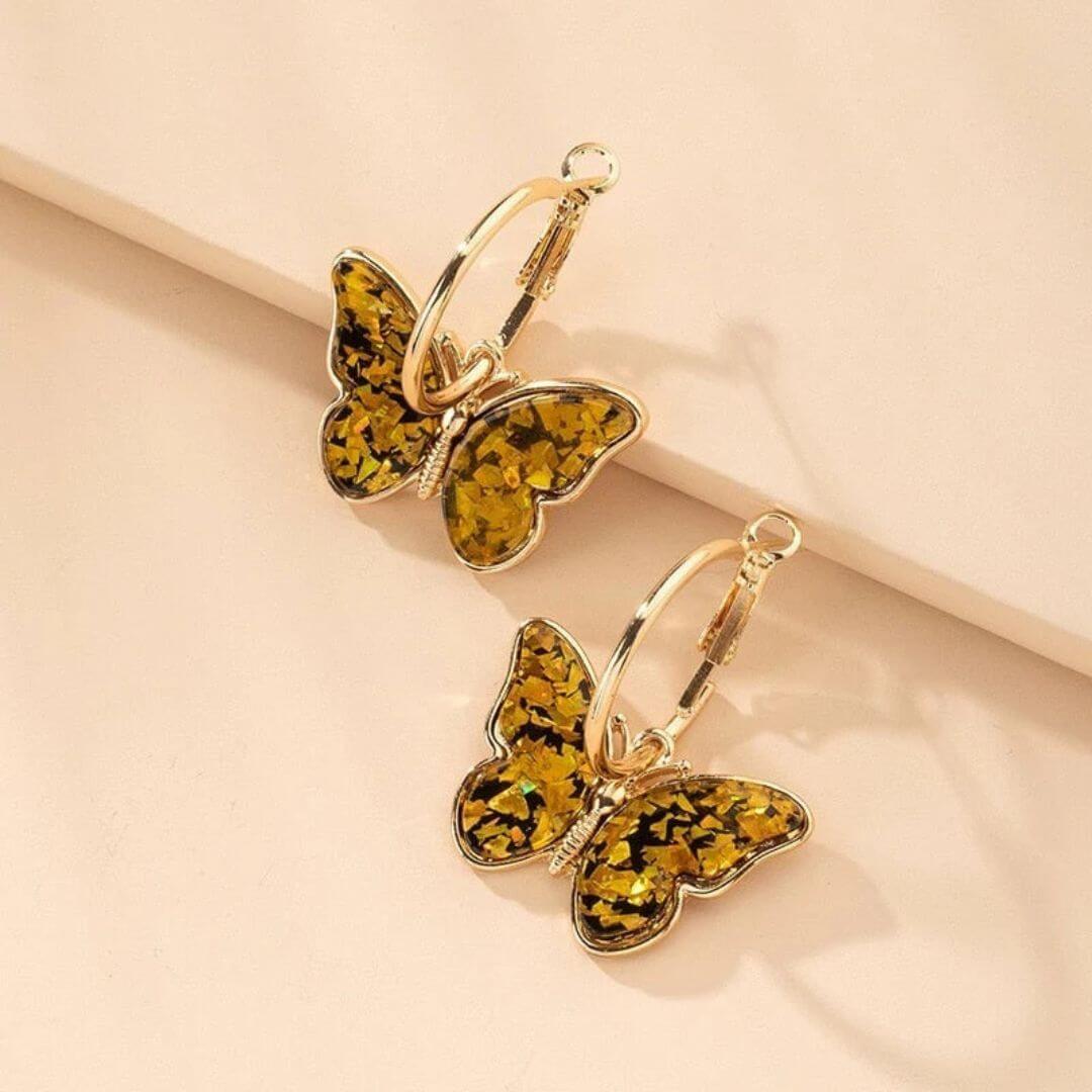Colorful Butterfly Gold Hoop Earrings - Diane Jewelry