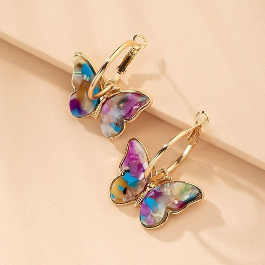 Colorful Butterfly Gold Hoop Earrings - Diane Jewelry