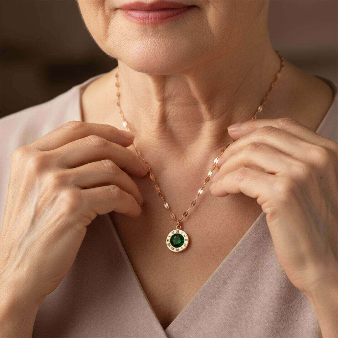 Gold Roman Numeral Emerald Necklace Emma & Noah Jewelry