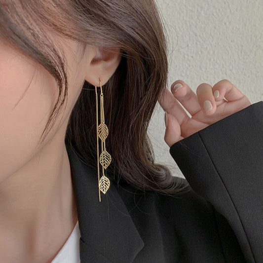 Long Dangle Leaf Chain Earrings - Diane Jewelry