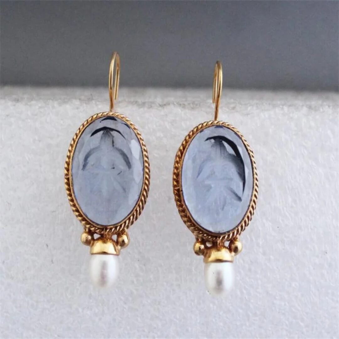 Vintage Blue Gem Pearl Earrings - Diane Jewelry